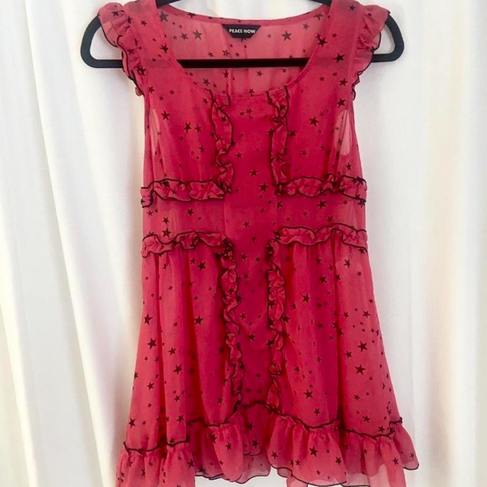 Red Raspberry Frilly Tunic Dress top